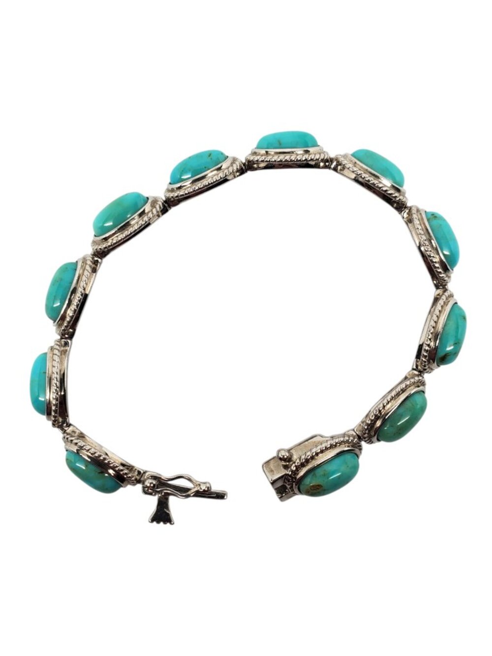 Sterling Silver Turquoise Oval Link Bracelet #24640 - Picture 5 of 10